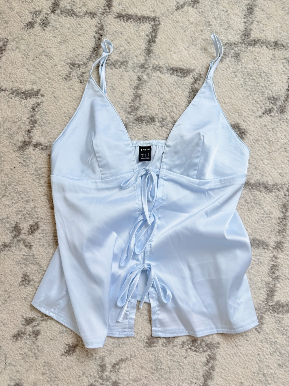 SHEIN Light Blue Satin Lace-Up Cami Tank